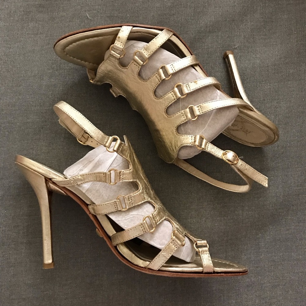 L.A.M.B. Gold Strappy Heels